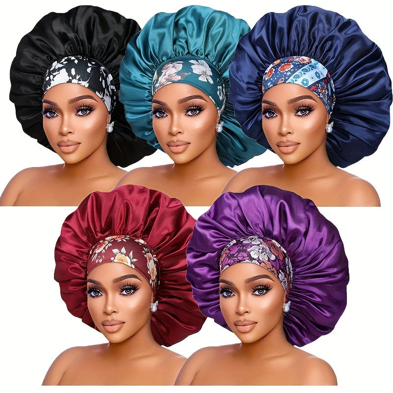 Complete 5-piece satin sleep caps set with all color variations for natural hair care