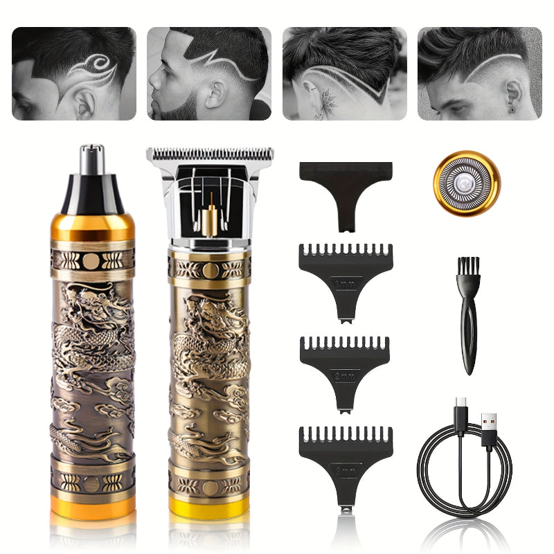 Hair trimmer set with attachments and charging cable