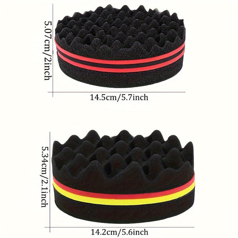 Black foam ring with red and yellow stripes, shown with measurements on for natural and textured hair