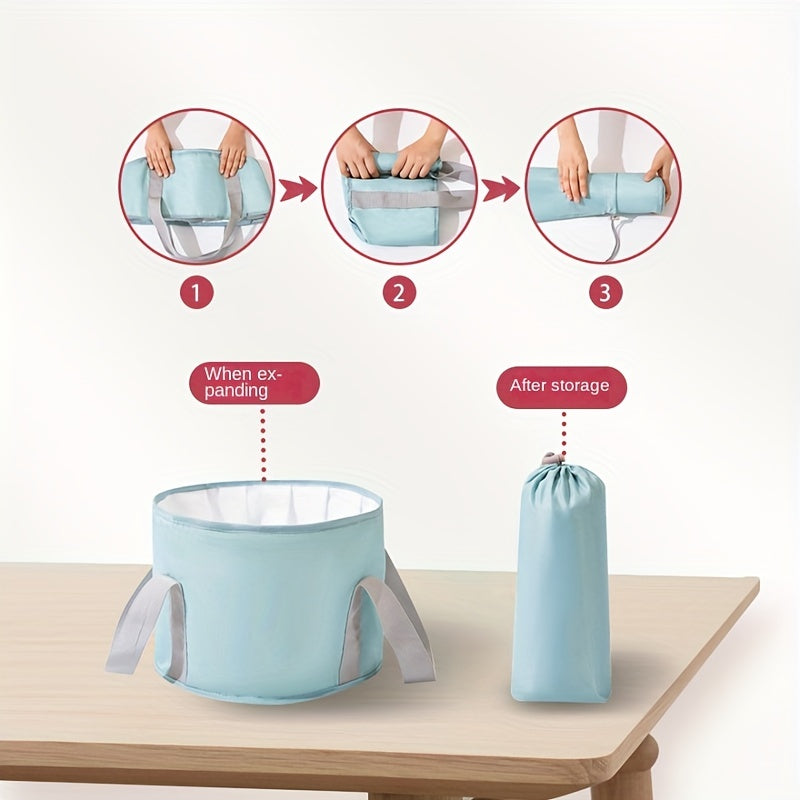 Foldable foot bath showing compact storage and portability features for travel
