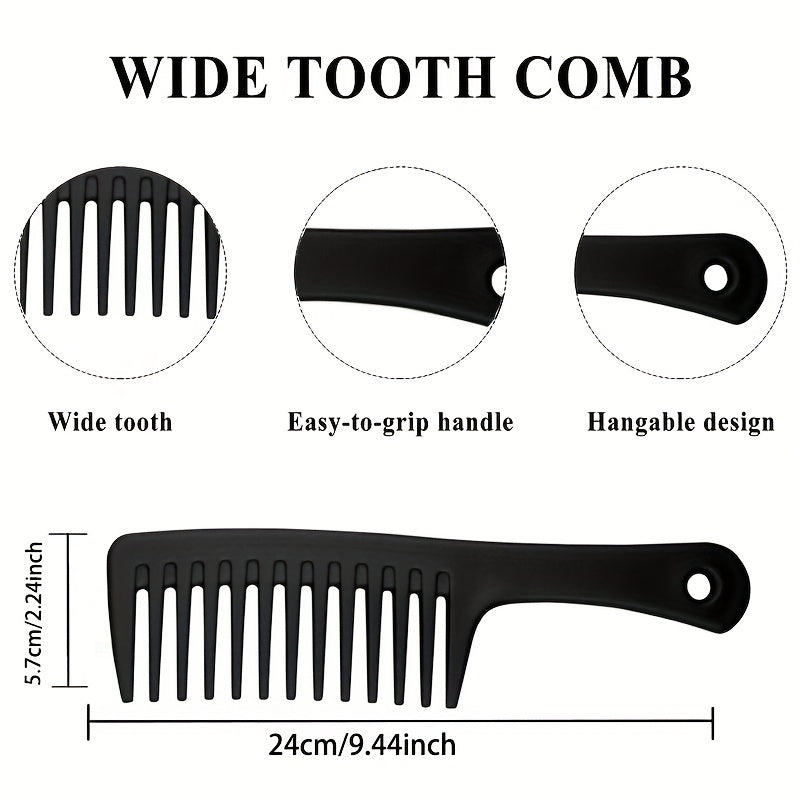 Black wide tooth comb with features highlighted on a white background