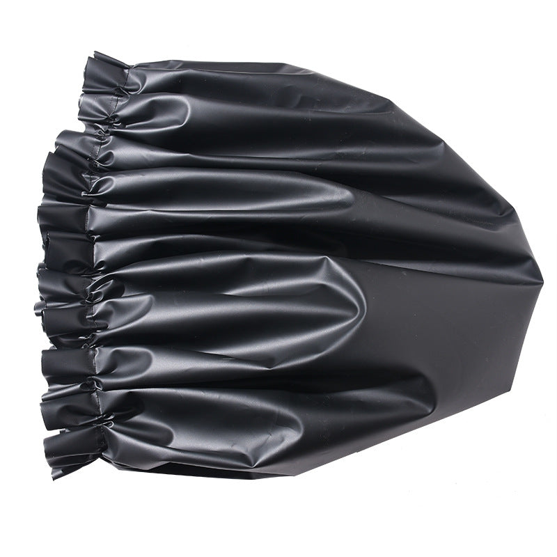 Close-up of extra large waterproof shower cap elastic band and oversized design for comfortable fit