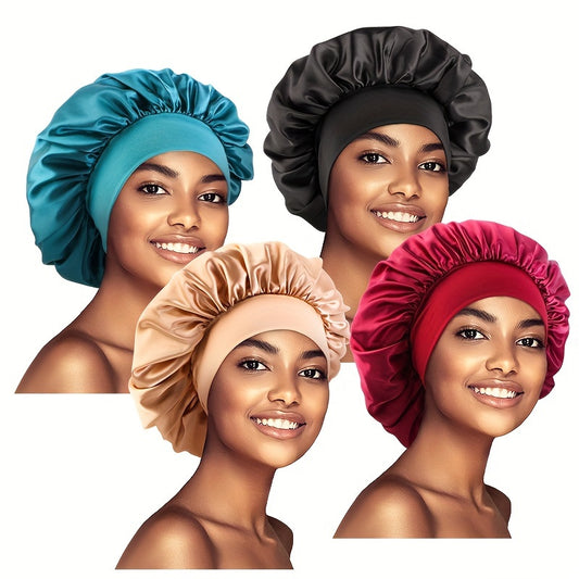 4-piece satin bonnet set in multiple colors for natural hair protection