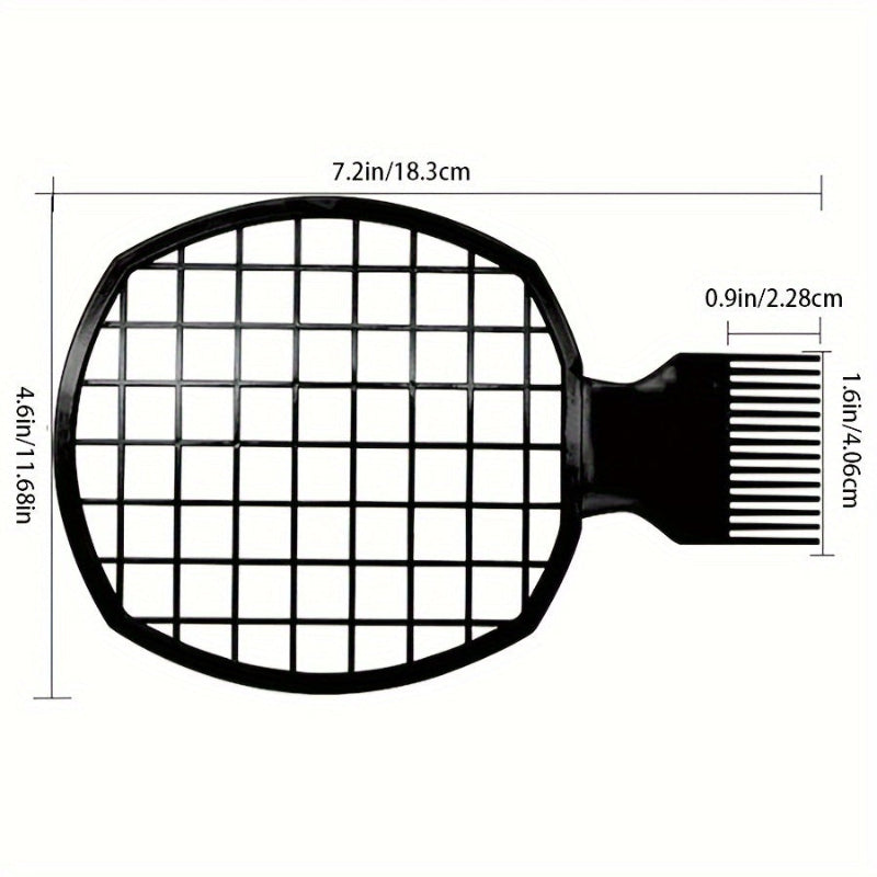 Black brush with grid design and measurements for natural and textured hair