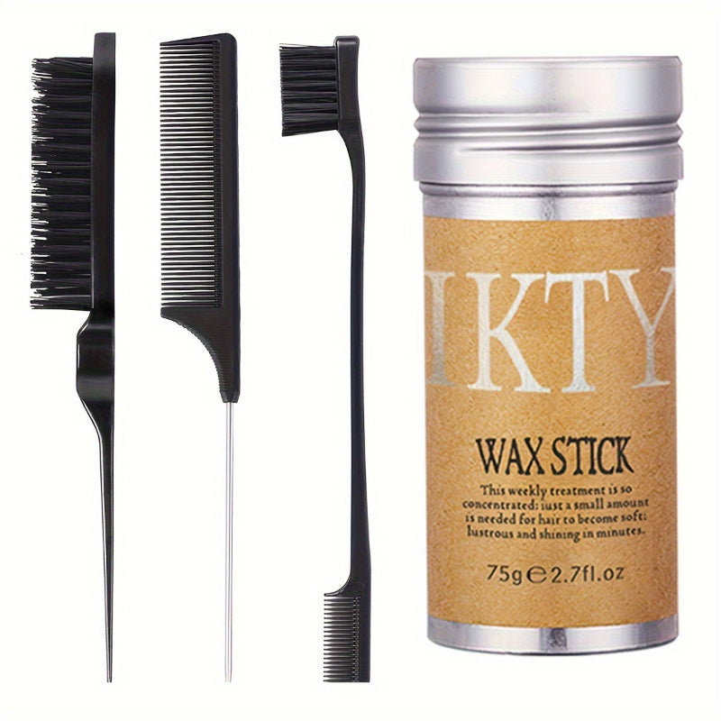 IKTY wax stick with black comb and brush on a white background