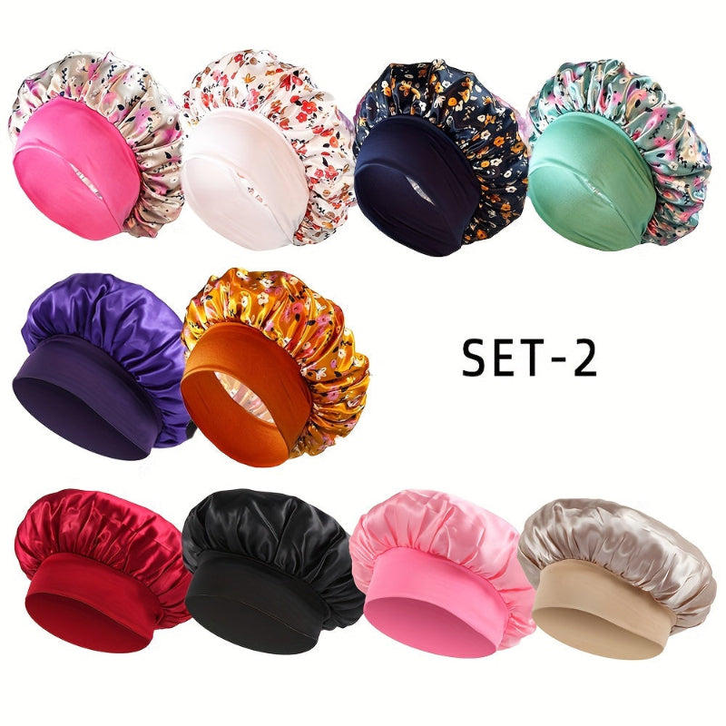 Premium satin bonnet set demonstrating comfortable fit and elegant design for women's hair care