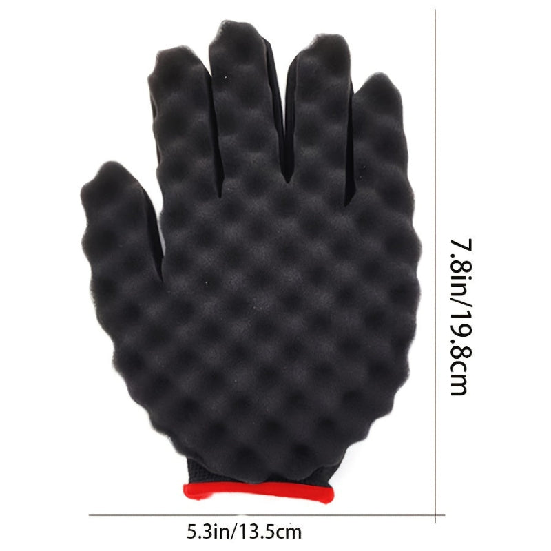 Black textured glove with measurements