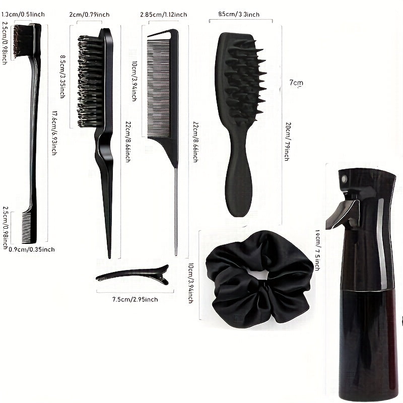 Close-up of hair combs and scalp massager from Professional Hair Care Set - gentle styling tools