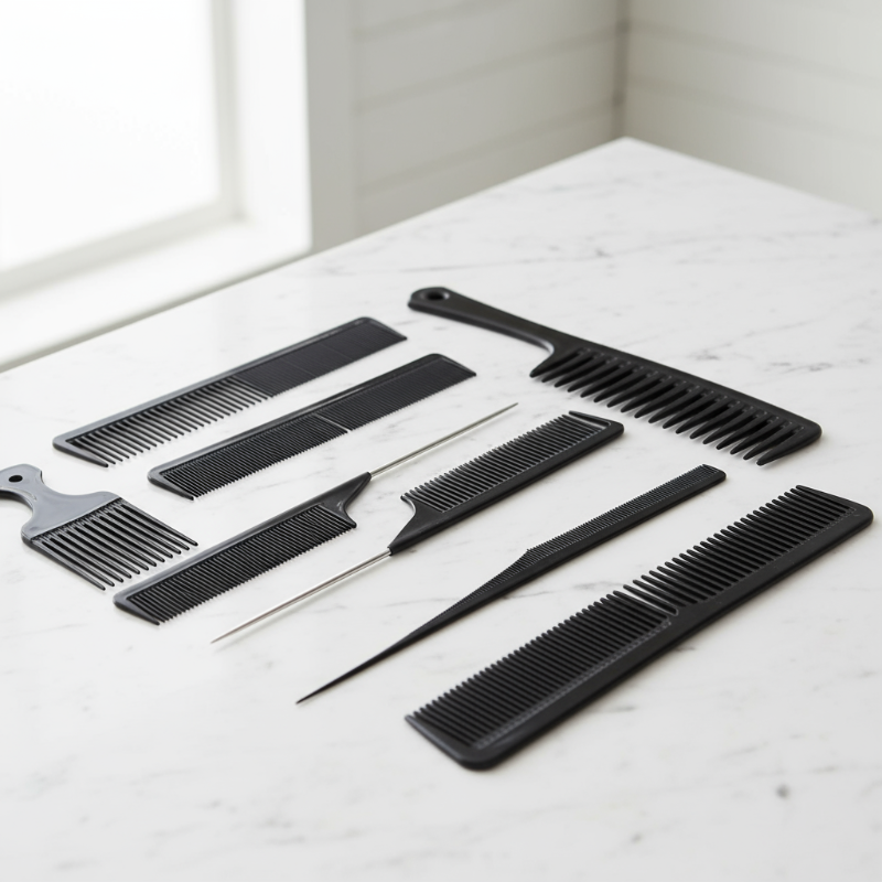 9-Piece Comb Set on Bathroom Sink - Corrected
