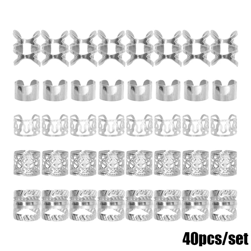 Complete hair accessories set showing variety of ring sizes and decorative patterns