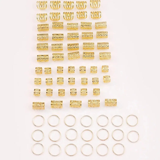 Collection of gold jewelry components on a white background