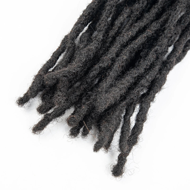Black synthetic dreadlocks on a white background