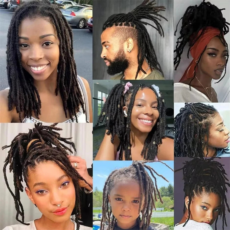 Collage of people with various styles of locs hair.