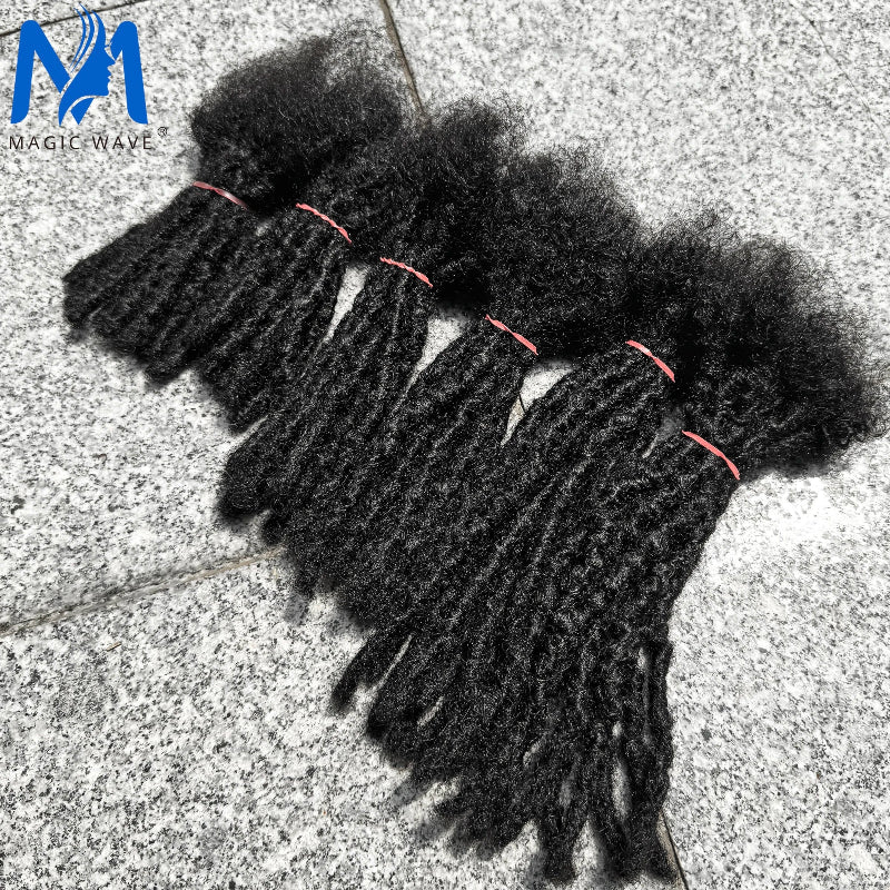 Bundles of black hair extensions with 'Magic Wave' branding on a textured surface.