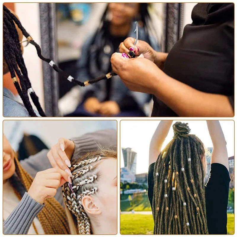 Hair locking and braiding tool set with decorative elements