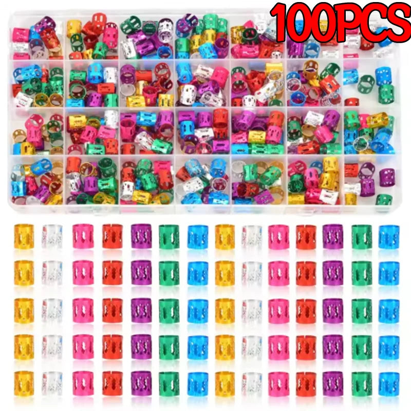 Adjustable colorful dreadlock rings and cuffs suitable for different hair thicknesses