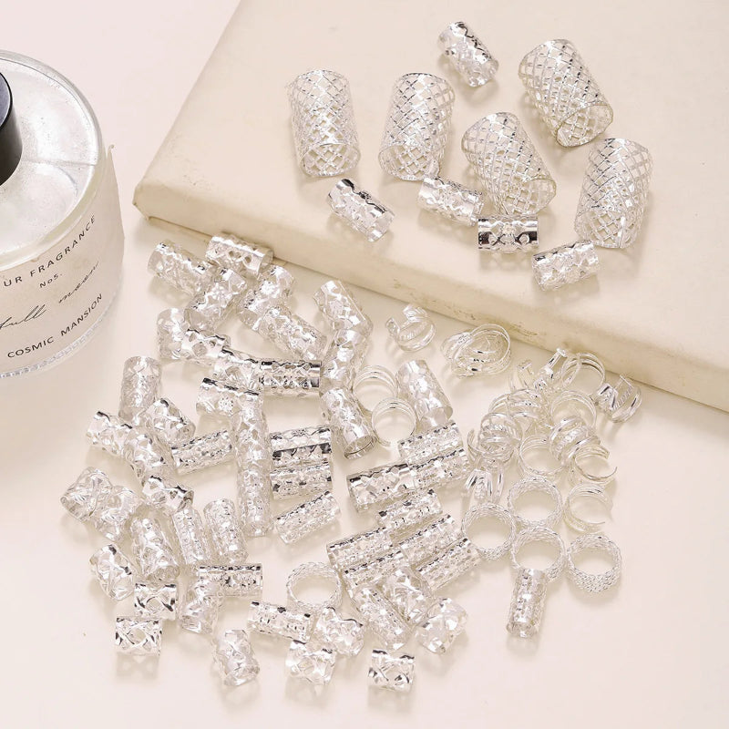 90-piece gold dreadlock hair accessories set including adjustable rings and cuffs"