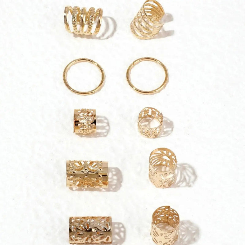 Set of gold rings on a white background