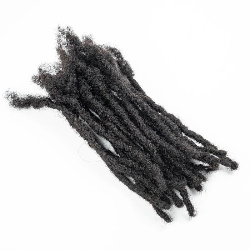 Black synthetic dreadlocks on a white background