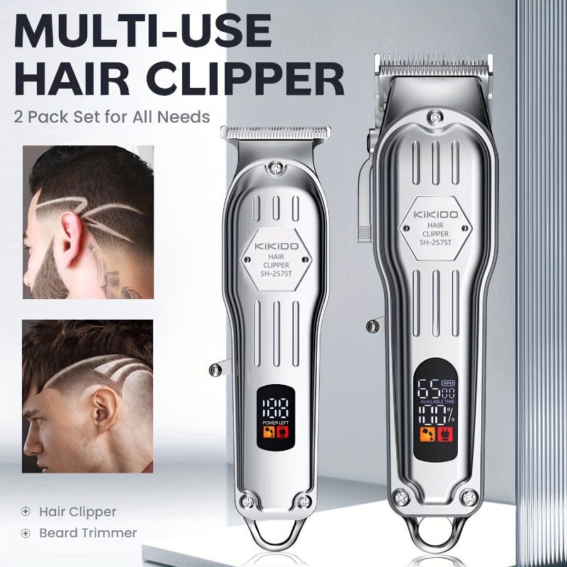 Close-up view of KIKIDO hair clipper LCD digital display showing battery status and settings