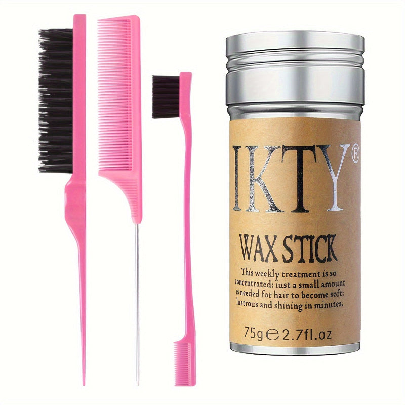 IKTY wax stick with pink comb and brush on a white background