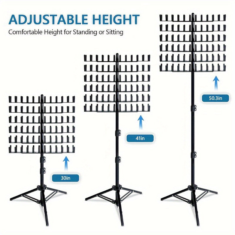 Adjustable height stand with multiple shelves on a white background