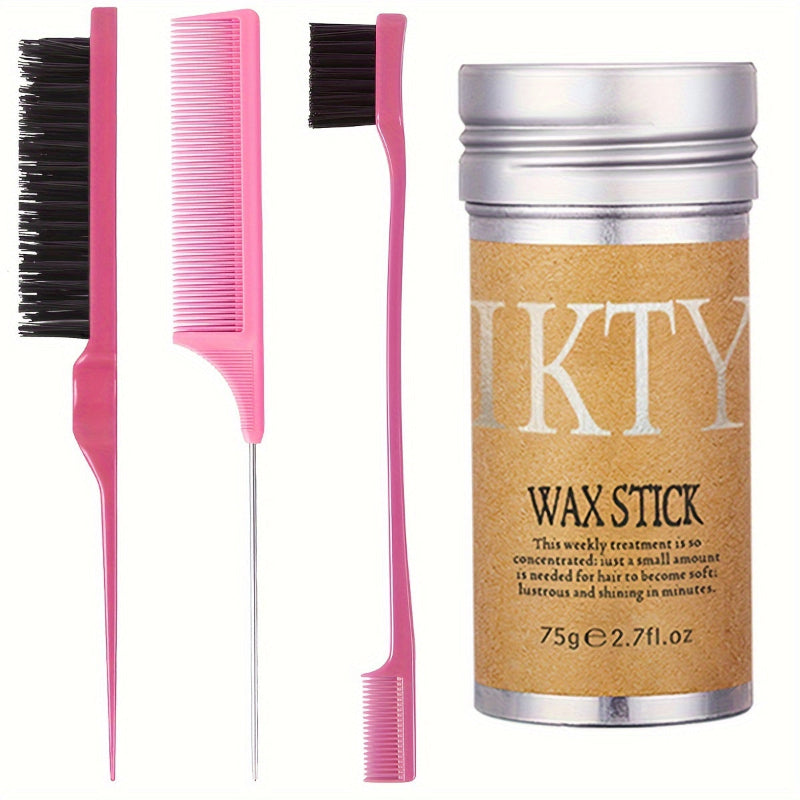 IKTY wax stick with pink comb and brush on a white background