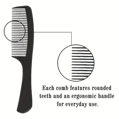 Black comb with rounded teeth and ergonomic handle on a white background