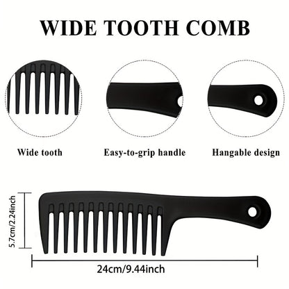 Black wide tooth comb with features highlighted on a white background