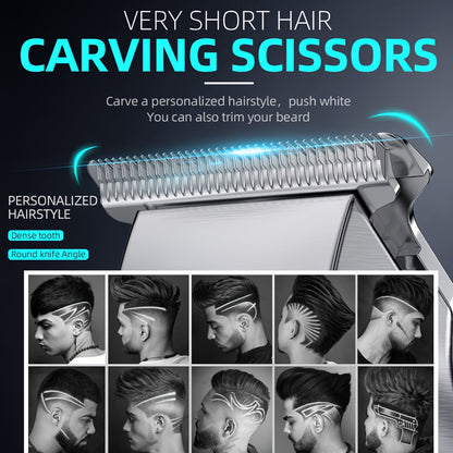 KIKIDO carving scissors for very short hair with images of hairstyles achieved.