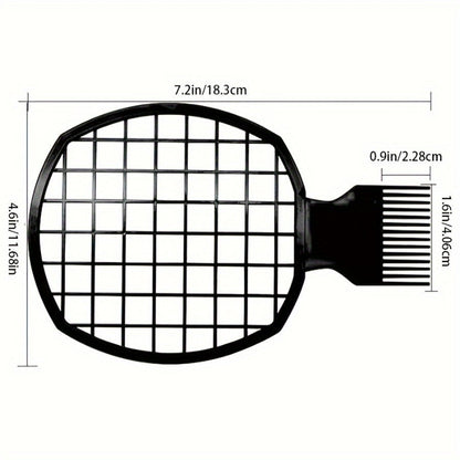 Black brush with grid design and measurements for natural and textured hair