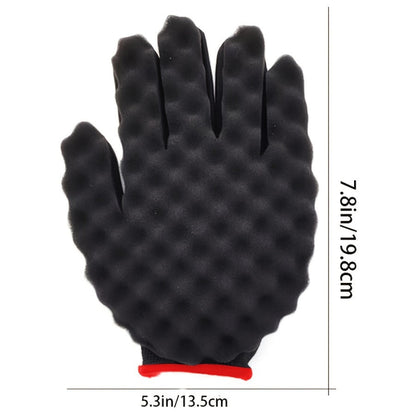 Black textured glove with measurements 