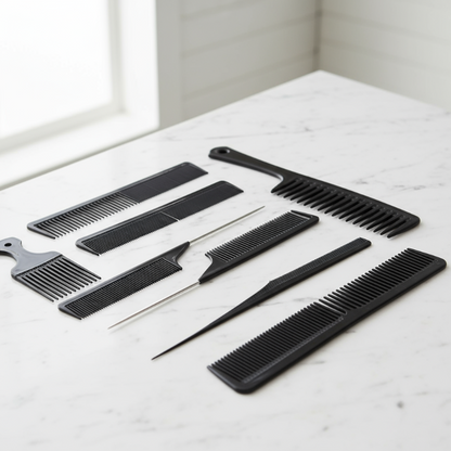 9-Piece Comb Set on Bathroom Sink - Corrected