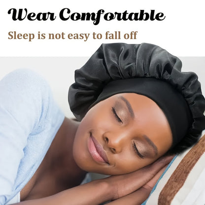 Satin bonnet being worn showing secure fit and comfortable design