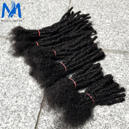 Black hair extensions with red bands on a gray surface, branded 'Magic Wave'.