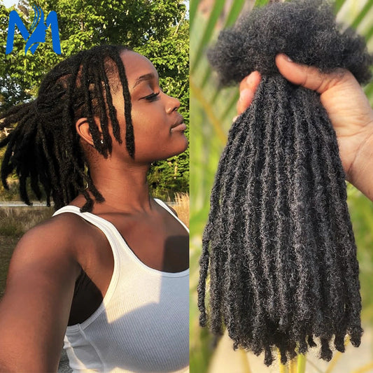 Person with styled hair and close-up of hair extensions outdoors.