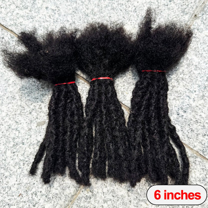 Three bundles of black synthetic hair extensions on a gray surface with '6 inches' text.