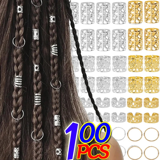 Nappy Hutt Naturals 100 piece dreadlock hair rings and cuffs set with gold metal finish