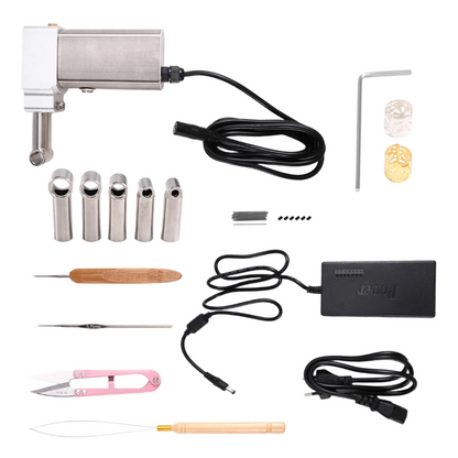 Collection of dreadlock-making tools and equipment on a white background