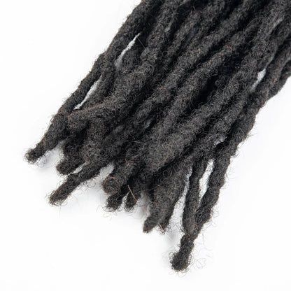 Black synthetic dreadlocks on a white background