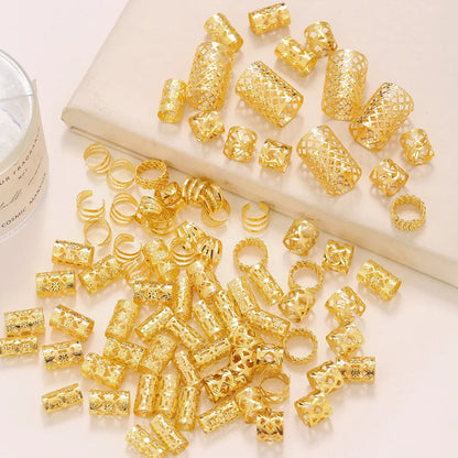 Gold adjustable hair rings and cuffs for dreadlocks and braids