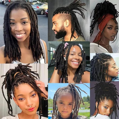 Collage of people with various styles of locs hair.