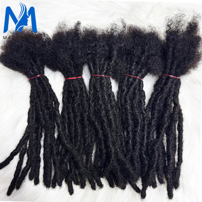 Black synthetic dreadlocks extensions on a white background with a brand logo in the corner.