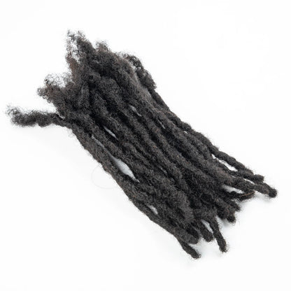 Black synthetic dreadlocks on a white background