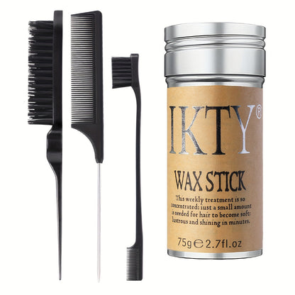 IKTY wax stick with black comb and brush on a white background